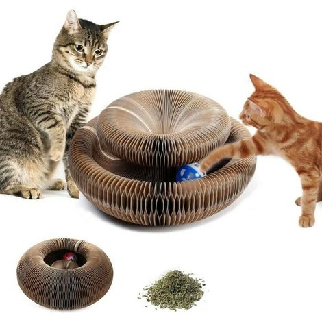 Griffoir Chats avec Boule de Jouet, Magic Organ Cat Scratching Board, Grattoir pour Chat Pliable Magique, Chat à gratter en Carton (1/5)