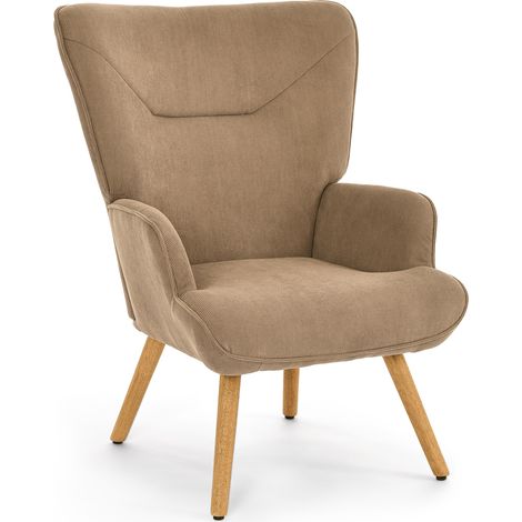 Goeurvant Wohnzimmersessel Relaxsessel Cordstoff Kamelfarben Holzbeine