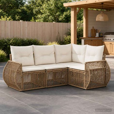 vidaXL Ensemble de canapé de jardin 4 pcs Beige et blanc crème (1/5)