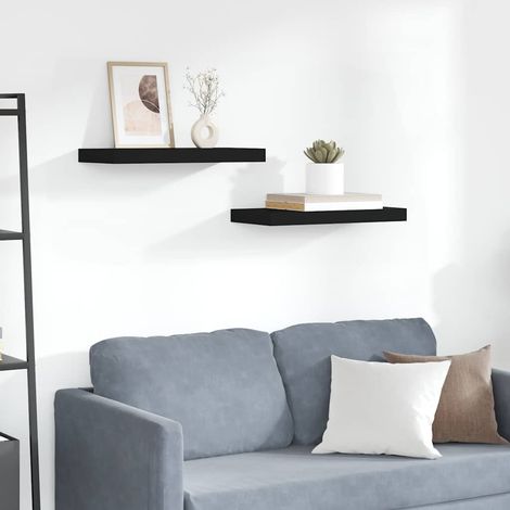 Lot de 2 Étagères murales flottantes Étagère de Rangement - Meuble de rangement Noir 50x23x3,8 cm MDF BV636905 - BonneVie (1/5)
