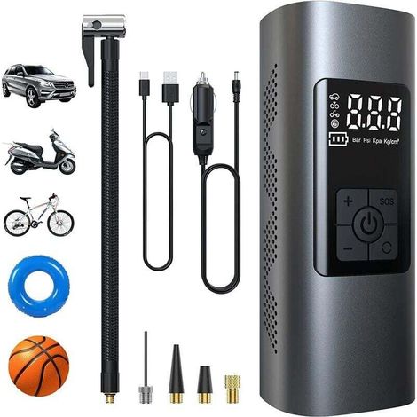 Tigrezy-6000mAh Mini Pompe à Air Électrique, Compresseur à Air Portatif Gonfleur Pneus sans Fil 150PSI avec écran LCD Numérique, Pompe a Velo Electrique avec Lampe LED pour Moto Trotinette, Voiture