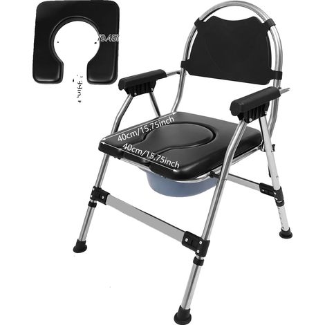 Silla de inodoro, diseño antideslizante, asiento acolchado y cómodo, color negro. (1/2)