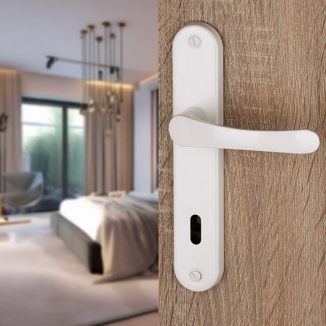 Ouvre&Déco – Lot de 2 poignées de porte Chamrousse – Aluminium laqué blanc – Entraxe 195 mm – Plaque clé de confidentialité (1/4)