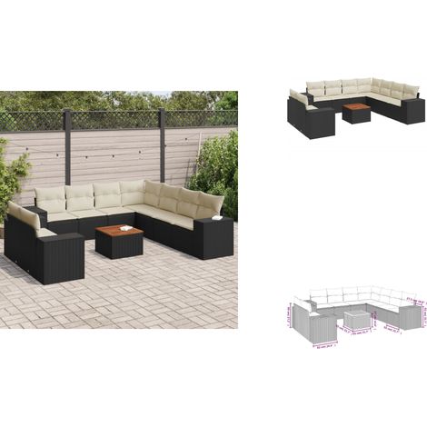 10-tlg. Garten-Sofagarnitur mit Kissen Schwarz Poly Rattan - Gartenmöbel - Esstischgarnituren - Outdoor Möbel - Lounge Set - Rattan Gartenmöbel (1/3)
