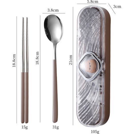 Ensemble de baguettes, fourchette et cuillère en acier inoxydable 304 (marron et argent).