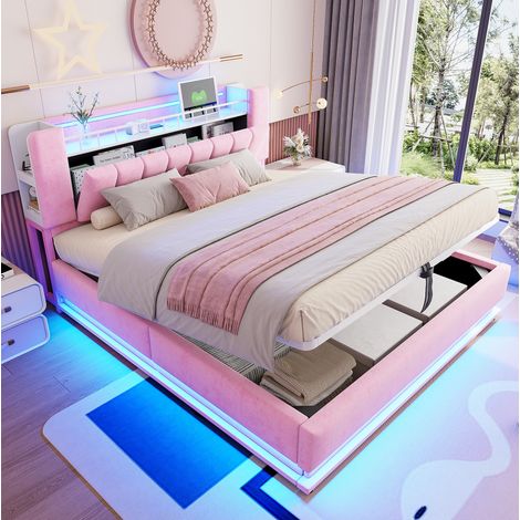MEUBLIV Bettgestell 180x200 cm Rosa – LED, USB, Stauraum, ohne Matratze (1/5)