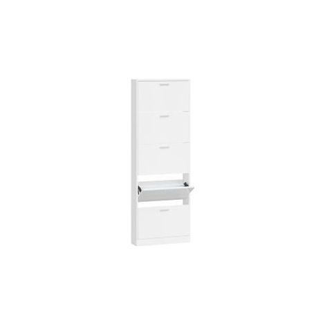 Armoire à chaussures en bois Puerto L59xH169xP17 – 5 portes rabattables-Blanc brillant (1/5)