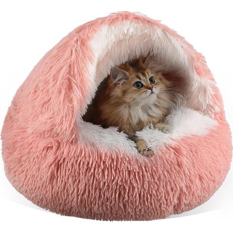 Nid pour Chat en Peluche Douce - 4040cm - Panier Confortable et Chaud, pour Chats et Petits Chiens - Rose -  Taille M