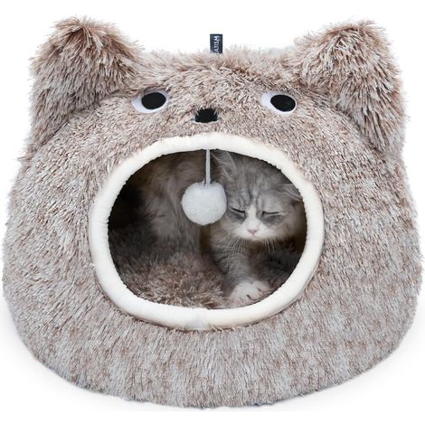 1 - Niche pour Chat - Lit pour Chien - Design Grotte 2 en 1 - Coussin Moelleux et Lavable - Intérieur Calme et Privé - Gris - 50x40cm (1/5)