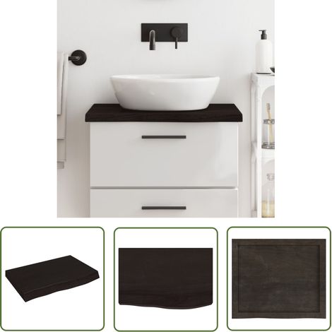 The Living Store Waschtischplatte Dunkelbraun 60x50x(2-4)cm Massivholz Behandelt - Waschtischplatte - Eiche - Holzarbeitsplatte - Badrenovierung - Möbelstück (1/5)