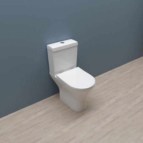 Biubiubath Close Coupled Toilet D Shape Soft Close Seat & Dual Flush Cistern White Ceramic WC Pan
