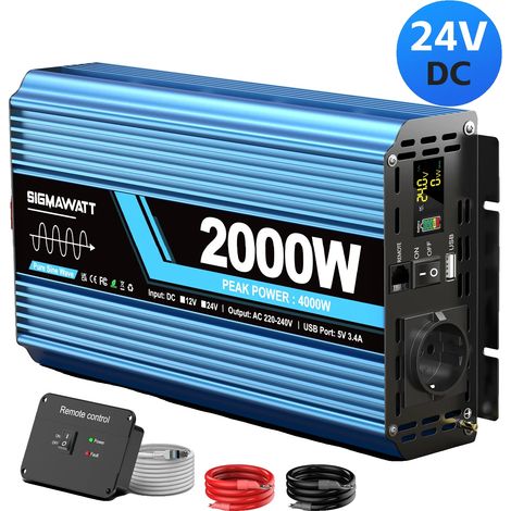 Inversor, potencia nominal 2000W, mando a distancia LCD, 24V 2000W (4000W de pico) (1/2)