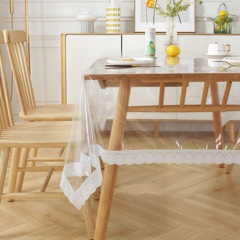 Nappe de table transparente avec dentelle, imperméable, 150x150cm, rectangulaire