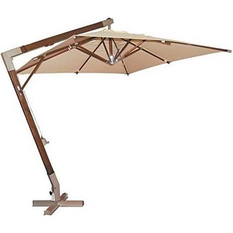 Vette parasol bois lourd de'centralise' 3x3 m 8 baleines tissu polyester couleur havane avec manivelle pour jardin et terrasse (1/2)
