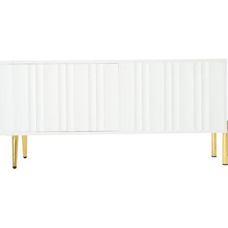 Mueble TV blanco de 190 x 38 x 48 cm con patas doradas y puertas acanaladas HOMVRA (1/5)