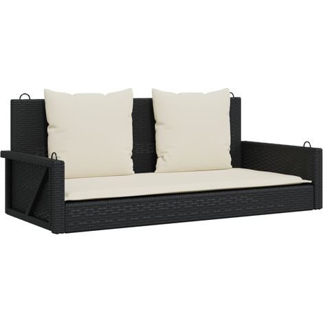 Banc à bascule avec coussins Noir 119 x 56 x 48 cm Résine tressée CFW941846 (1/5)