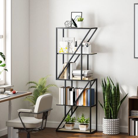 Libreria a 5 ripiani, stile industriale con ripiani a giorno e struttura in acciaio, 60x30x165 cm, rovere (1/5)