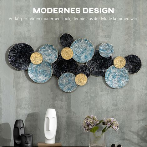 Décoration murale 3D ronde en métal bleu et noir, 121 x 4 x 53 cm, design moderne (1/4)