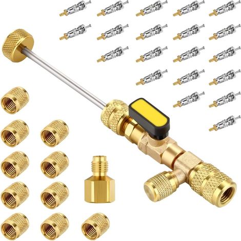 Kit d'installation pour extracteur d'obus de valve extracteur d'obus de valve avec connecteurs 1/4 et 5/16 pour R22, R12, R407, R410, R404, R32 et R600 (1/5)