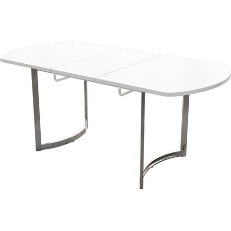 Mesa de comedor extensible 140/180 x 80 cm de MDF, blanca, patas metálicas plateadas, estilo moderno (1/5)