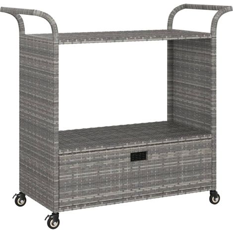 Chariot de bar avec tiroir Gris 100x45x97 Résine tressée (1/5)
