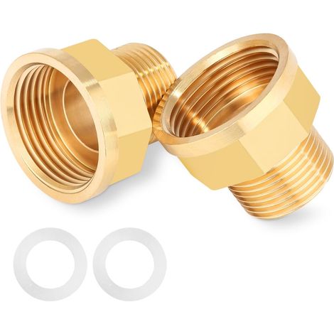 Set di 2 riduttori da 3/4" a 1" con 2 guarnizioni in gomma, realizzati in ottone di alta qualità, robusti, prolunga riduttore per acqua potabile, adatti per impianti idraulici, industria, commercio e (1/5)