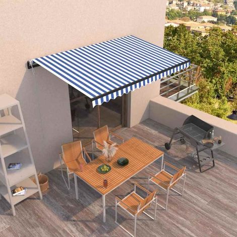 Store banne-Auvent rétractable automatique 400x350 cm Bleu et blanc (1/5)