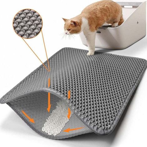 Tappetino per lettiera per gatti - Tappetino per lettiera a doppio strato piccolo 23" x 14", facile da pulire, controllo della dispersione, grigio