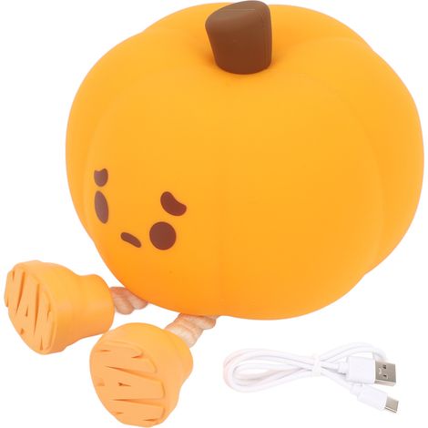 Ortviai Lampe de nuit en forme de citrouille en silicone souple, réglable, lumière chaude 3000 K, minuterie 30 min (1/5)