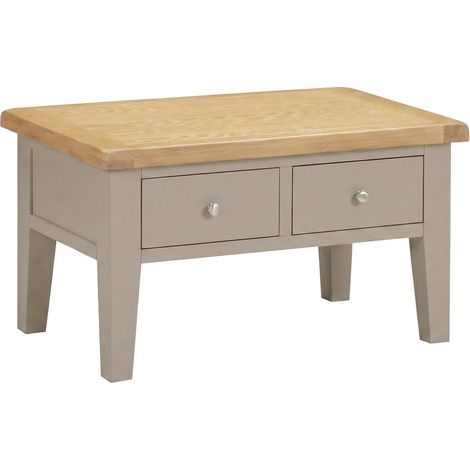 Windsor 2 Drawer Coffee Table - L55 x W90 x H50 cm - Putty/Oak
