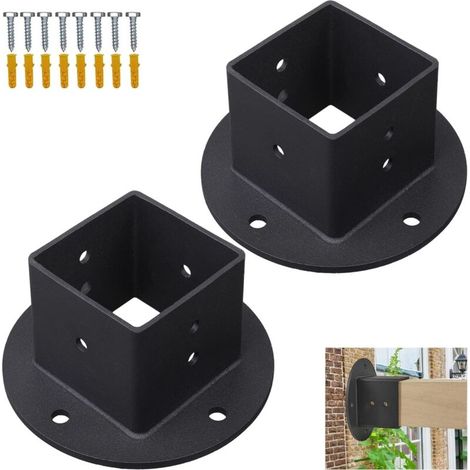 Montagehalterungen für Pergolen und Balustraden – Set mit 2 quadratischen Stücken, 50 x 50 mm, robuster schwarzer Stahl, für Terrassen, Zäune oder Briefkästen