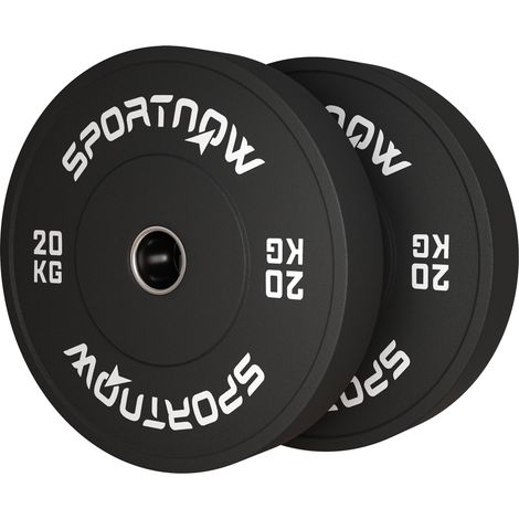 Set mit 2 x 20 kg Gummigewichtsscheiben mit 5 cm Bohrung für Lang- und Kurzhanteln, Schwarz (1/5)