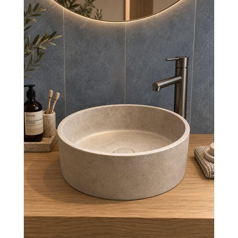 Lavabo 36 cm effetto pietra ciotola da appoggio grigio Capri (1/4)