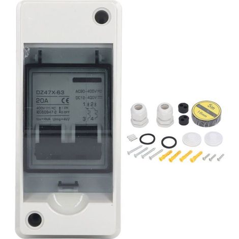 Disjoncteur miniature 2P 20A DC 12V/400V AC 90/400V IP65 étanche pour système photovoltaïque solaire (1/4)