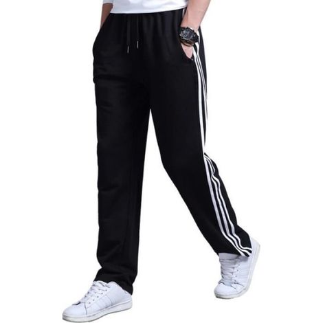 Pantalon de jogging homme de marque Rayure - Noir - Pantalon de sport en coton pour running et fitness