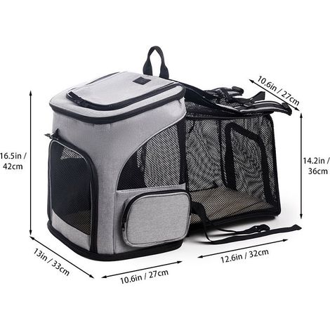 Sac à dos, extensible, pour chat et petit chien, avec laisse de sécurité intérieure et 2 tapis pour animaux de compagnie, gris