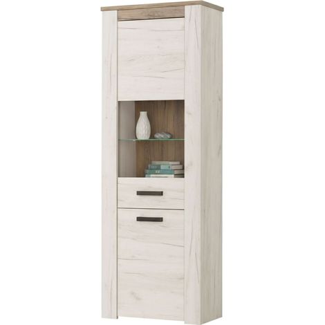 Vitrine Sulbiate, Schaukasten 4 Böden, Flügeltür, Ein Tür, 68.5x36.5x195h cm Weiß Lärche