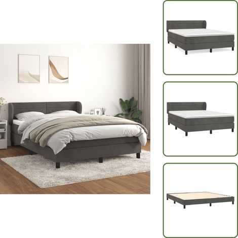 Sommier à lattes de lit et matelas Gris foncé 180x200cm Velours - Lit Double - Lit Velours - Matelas Ressorts Ensachés - Lit Design - Literie (1/5)