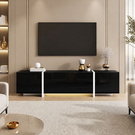 Mobile TV basso 170 x 30 x 39 cm nero e bianco con LED, 3 ante, 1 cassetto HAVRYA (1/5)