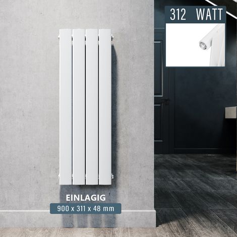 SONNI Design Heizkorper klein Weiß Flachheizkörper Vertikal WC Paneelheizkörper 900x311mm 321 Watt (1/5)
