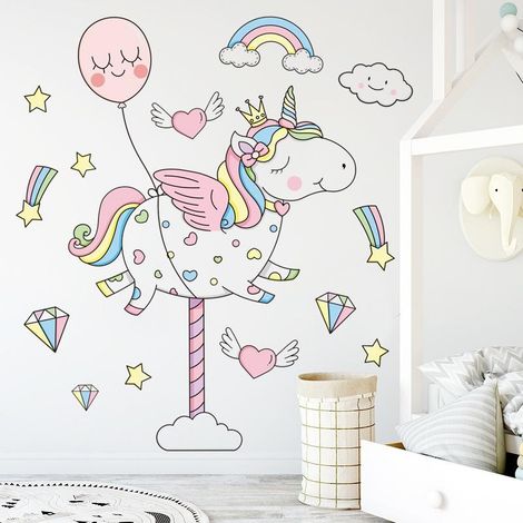Stickers muraux licorne mignons de dessin animé pour chambre à coucher (1/5)