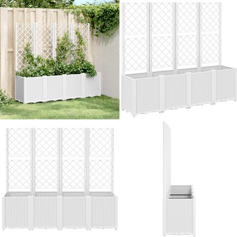 Jardinière avec treillis blanc 160x40x140 cm PP - Jardinier - Pot De Fleurs - Jardinière Extérieure - Plante Grimpante - Support Végétal - Home & Living (1/5)