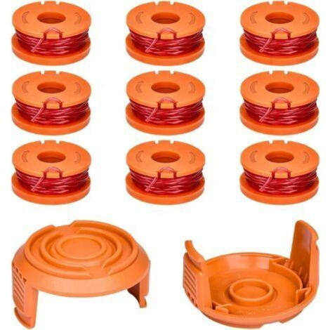 Kit de 11 piezas de hilo para desbrozadora: 9 carretes WA0010 + 2 fundas WA6531 – Compatible con WORX, Stihl y Husqvarna – Diámetro: 1,65 mm, Longitud: 3 m – Para cortacéspedes y desbrozadoras (1/5)
