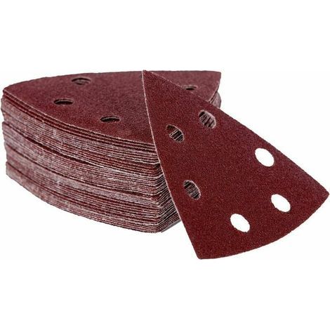 Disques abrasifs Velcro Lot de 120 triangles abrasifs pour ponceuse delta 90 x 90 x 90 mm 6 trous Grains 40/60/80/120/180/240 (20 de chaque) - Papier de verre (1/5)