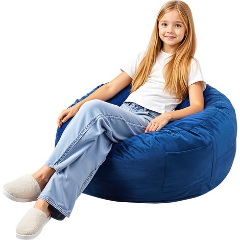 VEVOR Poltrona a Sacco Rotonda 890 mm con Fodera Sfoderabile e Lavabile, Poltrona a Sacco, Schiuma di Memoria 25D Imbottita con Morbido e Liscio Velluto Olandese, per Camera da Letto, Sala Giochi, Blu (1/5)