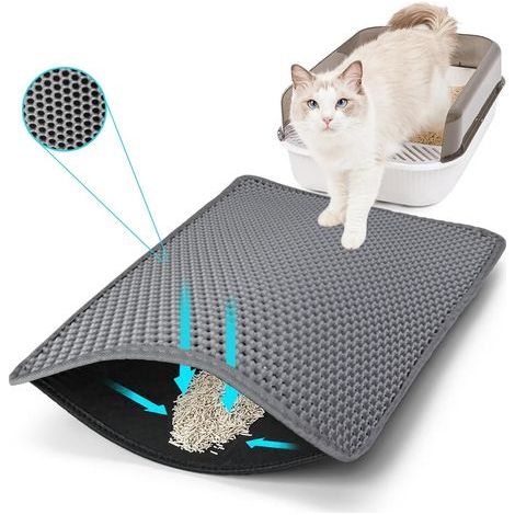 Katzenstreumatte – Doppellagiges Wabendesign – Wasserdicht, urinbeständig und rutschfest – Leicht zu reinigen – 90 cm x 60 cm, Grau (1/5)