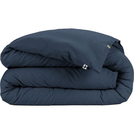 Housse de couette flanelle coton 200x200 cm CANDICE Bleu Nuit (1/5)