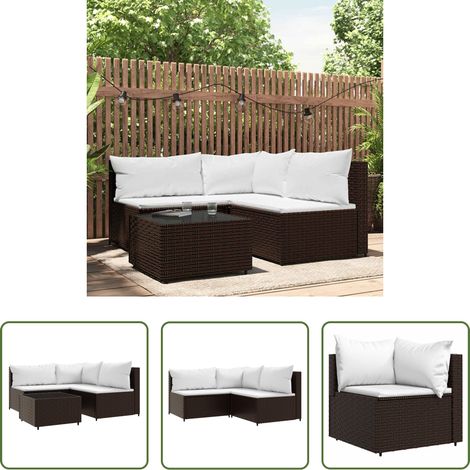Gartenmöbel -  4-tlg. Garten-Lounge-Set mit Kissen Braun Poly Rattan (1/5)