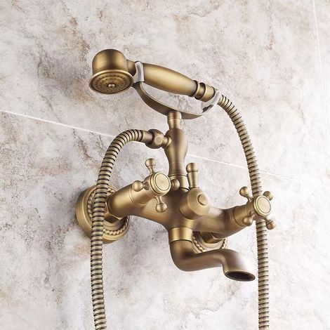 Robinet de Baignoire sur Pattes avec Douchette à Main Poignée Double Croix Bras Pivotants Régglables 6 Pouces Laiton Antique - AUTRES (1/5)