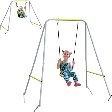 Balançoire portique balançoire 2 en 1 pour bébé ceinture de sécurité à 5 points intérieure extérieure vert (1/5)